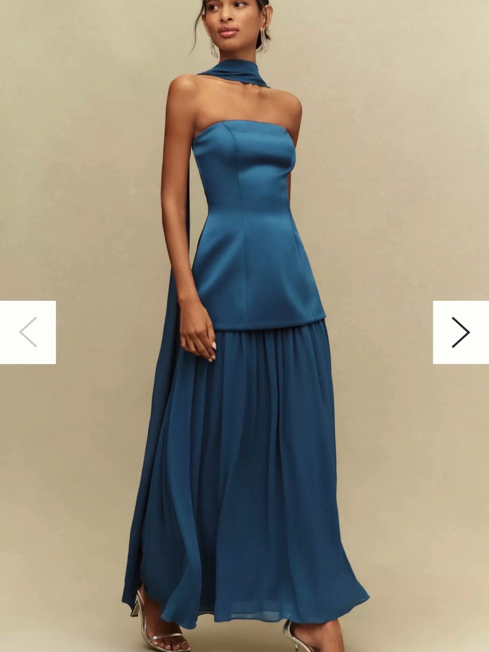 Mare Mare Natalie Strapless Stretch Satin Chiffon Maxi Dress